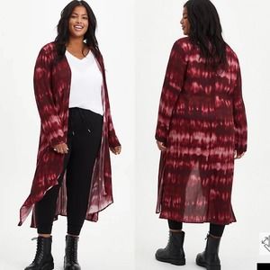 NEW Torrid Wine Tie Dye Gauze Kimono 3X Red